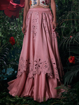 CHANDRIMA - Pink Chanderi Embroidered Bead Work Skirt