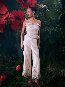 CHANDRIMA - Ivory Chanderi Embroidered Thread Work Pant