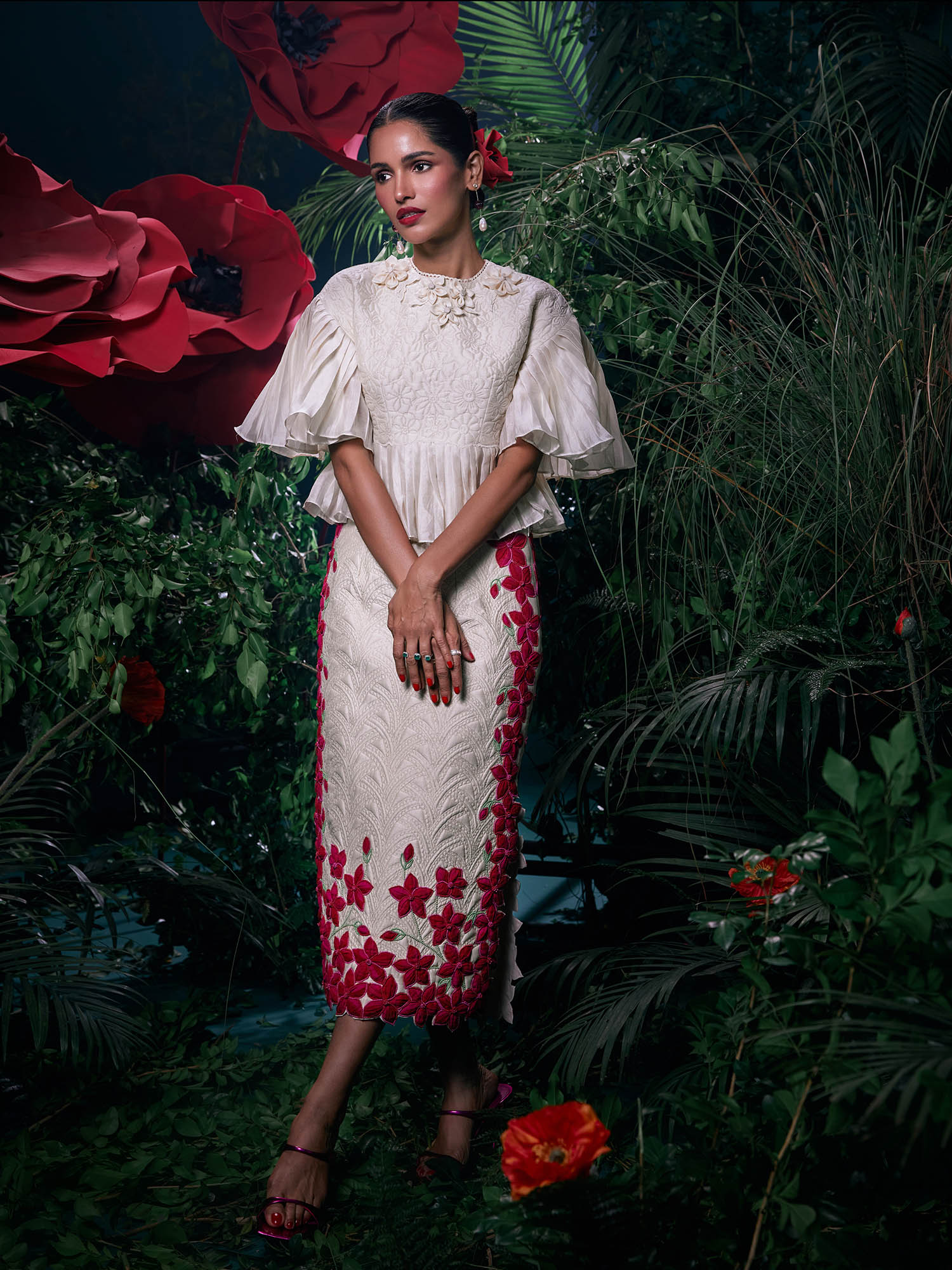 chandrima Ivory Chanderi Floral Bead Work Skirt-picture-29
