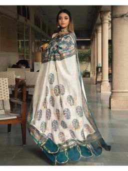 Mayurie - Pookie Chanderi Hand Block Printed Saree with Unstitched Blouse