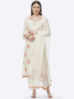 Biba - Off White Silk Unstitched Suit Set (Set of 3)