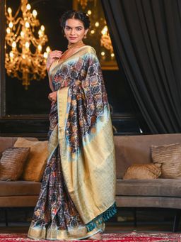 Beatitude - Multicolor Digital Print Soft Blended Silk Saree with Zari Border with Unstitched Blouse