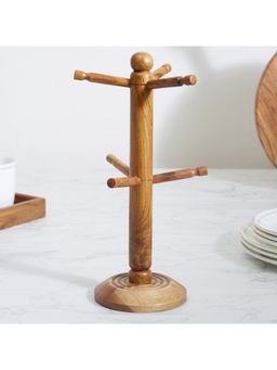 HomeTown - Beautiful Kitchen Wood Mug Tree Stand Holder - Brown