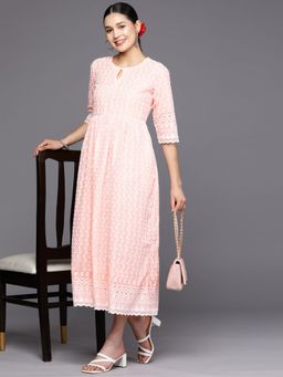 Libas - Peach Floral Embroidered Fit & Flare Dress