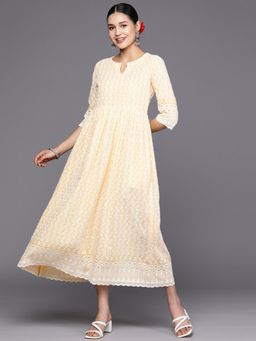 Libas - Yellow Floral Embroidered Fit & Flare Dress