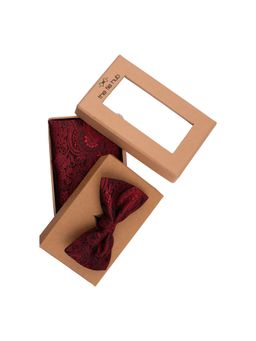 The Tie Hub - Paisley Maroon Microfiber Bow Tie And Pocket Square Gift