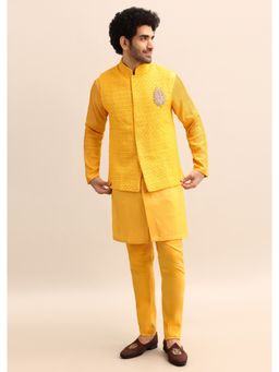 KALKI FASHION - Yellow Kurta Set with Hand Embroidered Jacket