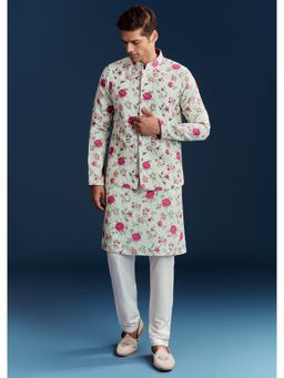 KALKI FASHION - Green Silk Printed Kurta with Floral Sequins and Stone Work