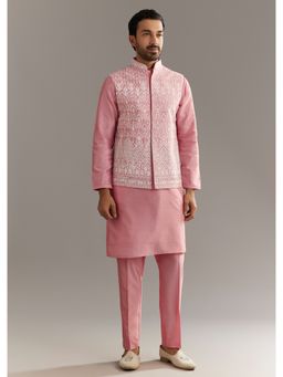 KALKI FASHION - Pink Cotton Silk Jacket Kurta Set with Mirror and Dori Work
