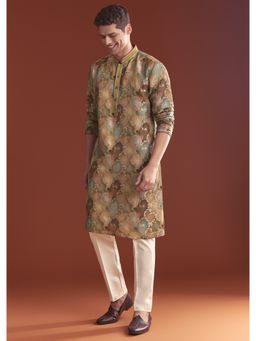 KALKI FASHION - Brown Banarasi Kurta Set for Men with Vine Pattern
