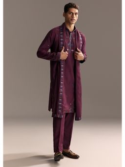 KALKI FASHION - Magenta Kurta Set for Men with Resham Embroidery