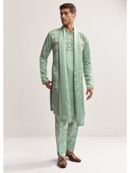 KALKI FASHION - Sea Green Silk Kurta Set for Men with Bead Embroidery