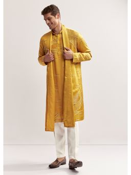 KALKI FASHION - Yellow Silk Kurta Set for Men with Cutdana and Bead Work