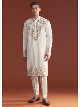 KALKI FASHION - Off White Modal Kurta Set for Men with Intricate Resham Embroidery