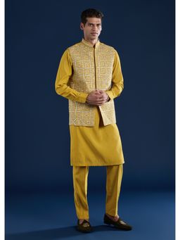 KALKI FASHION - Yellow Silk Jacket Kurta Set with Gota Work