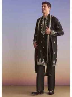 KALKI FASHION - Black Silk Kurta Set for Men with Zari and Sequins Work