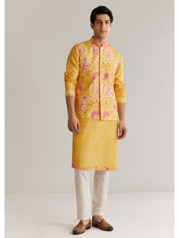 KALKI FASHION - Yellow Silk Stone Sequins Cutdana Kurta Jacket Set