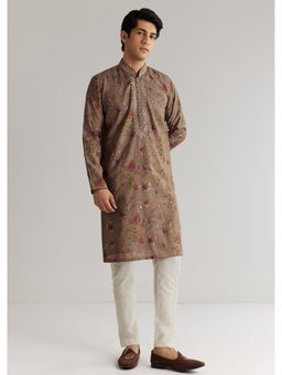 KALKI FASHION - Beige Modal Chanderi Zari Mirrorwork Kurta Jacket Set