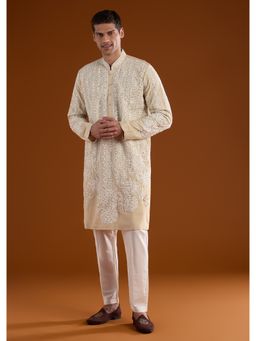 KALKI FASHION - Light Beige Silk Embroidered Kurta Set
