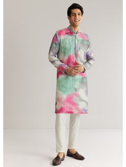 KALKI FASHION - Multicolour Silk Abstract Printed Kurta Set with Sequins