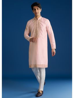 KALKI FASHION - Light Pink Silk Mirror Threadwork Kurta Set