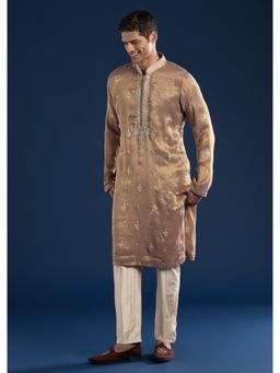 KALKI FASHION - Champagne Tissue Resham Embroidered Kurta Set with Sequins