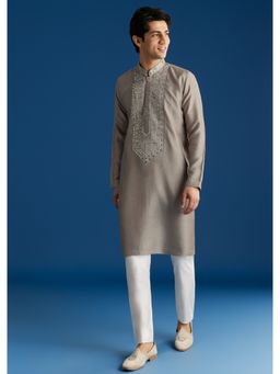 KALKI FASHION - Grey Silk Yoke Mirror Gotta Work Zari Sequins Kurta Set