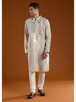 KALKI FASHION - Grey Silk Yoke Embellished Kurta Set