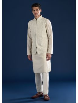 KALKI FASHION - Green Raw Silk Jacket Kurta Set with Dori Work