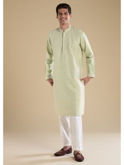 KALKI FASHION - Green Banarasi Silk Kurta Set with Kantha Work