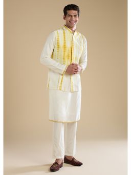 KALKI FASHION - Yellow Banarasi Silk Jacket Kurta Set with Sequin Work
