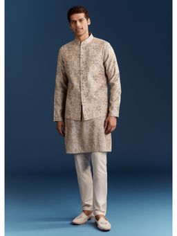 KALKI FASHION - Grey Silk Kurta Jacket Set with Sequins and Moti Detailing