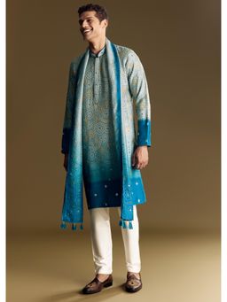 KALKI FASHION - Grey Ombre Rawsilk Kurta Set with Mirror Embellishments