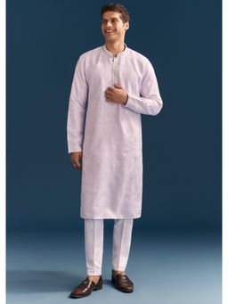 KALKI FASHION - Purple Silk Kurta Set for Men with Mirror Embroidery