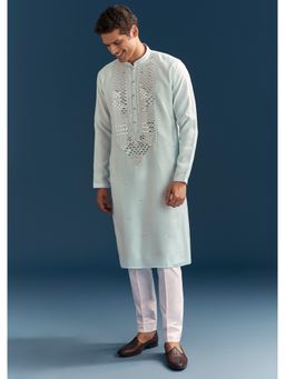 KALKI FASHION - Blue Silk Kurta Set for Men with Mirror Embroidery
