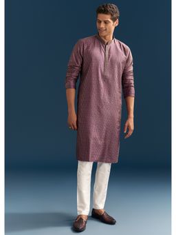 KALKI FASHION - Purple Silk Textured Kurta Set for Men with Embroidery