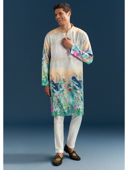 KALKI FASHION - Multicolour Silk Kurta Set for Men with Ombre Print