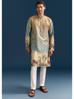 KALKI FASHION - Multicolour Ombre Silk Printed Kurta Set for Men