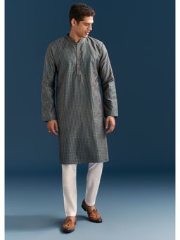 KALKI FASHION - Blue Silk Textured Kurta Set for Men with Embroidery