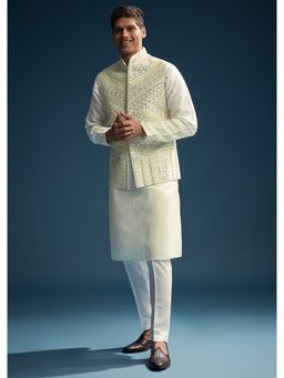 KALKI FASHION - Yellow Silk Kurta Jacket Set for Men with Mirror and Patch Work