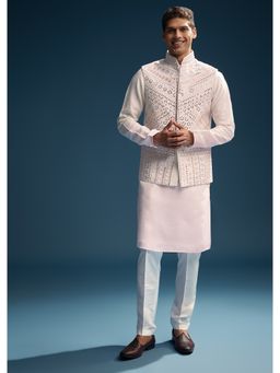 KALKI FASHION - Pink Silk Kurta Jacket Set for Men with Mirror and Patch Work