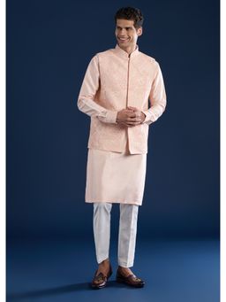 KALKI FASHION - Peach Silk Jacket Kurta Set with Dori Work