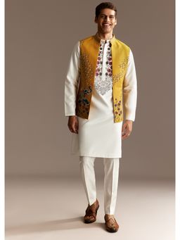 KALKI FASHION - Sunshine Yellow Cutwork Kurta Jacket Set