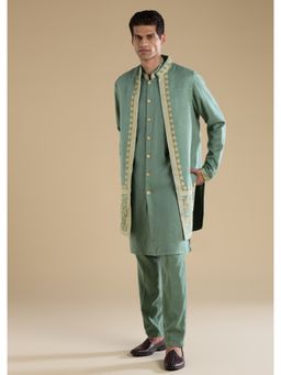 KALKI FASHION - Green Silk Jacket Kurta Set with Resham Work