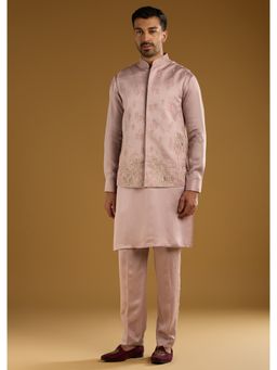 KALKI FASHION - Pink Kurta Jacket Set for Men with Thread Work