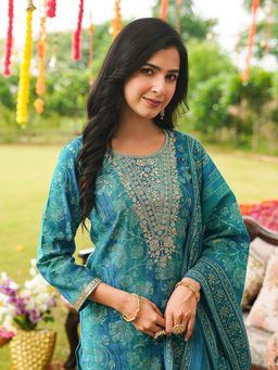 Vaamsi - Blue Embroidered Straight Kurta with Pant and Dupatta