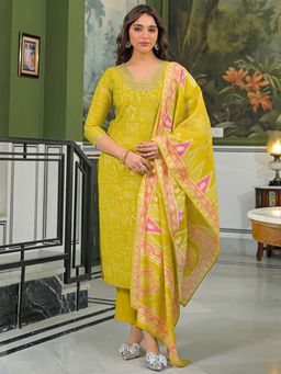Vaamsi - Women Yellow Viscose Ethnic Motifs Straight Kurta With Pant & Dupatta