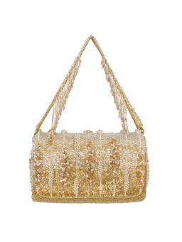 Lovetobag - Nora Flapover Clutch Peerless Gold Lustrous Silver with Handle