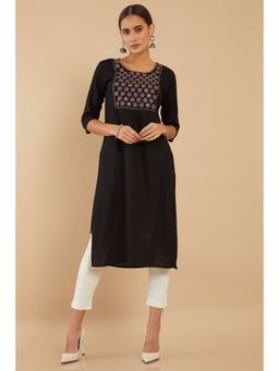 Soch - Black Rayon Kurta with Embroidered Designs