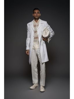 Rohit Bal - Ivory Men Matka Silk Printed Long Blazer